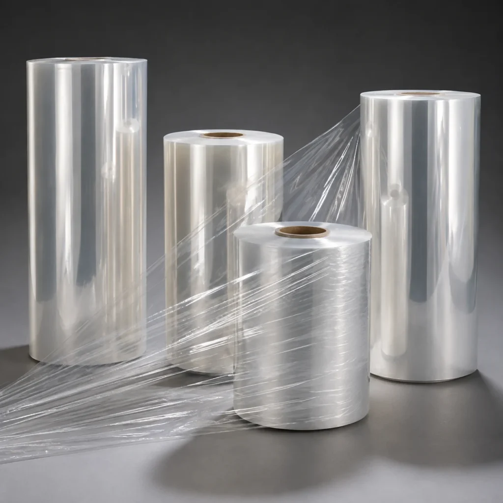 Glossy Clear Film Rolls on Gray Surface