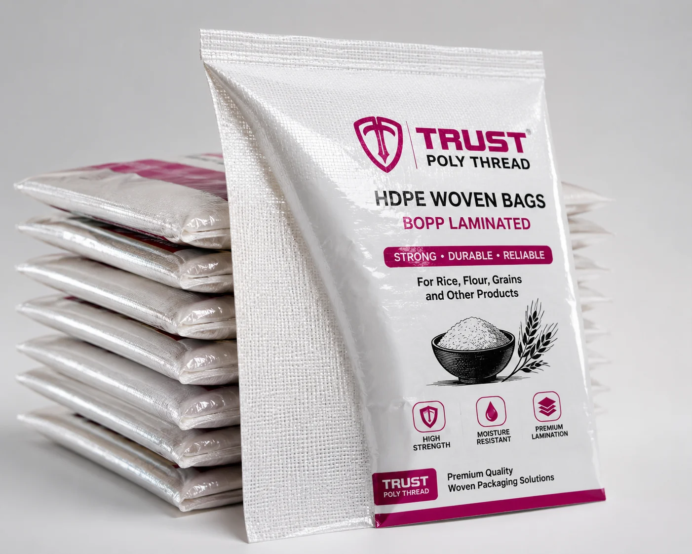 HDPE BOPP laminated rice and flour bags supplied by Trust Poly Thread, Kolkata