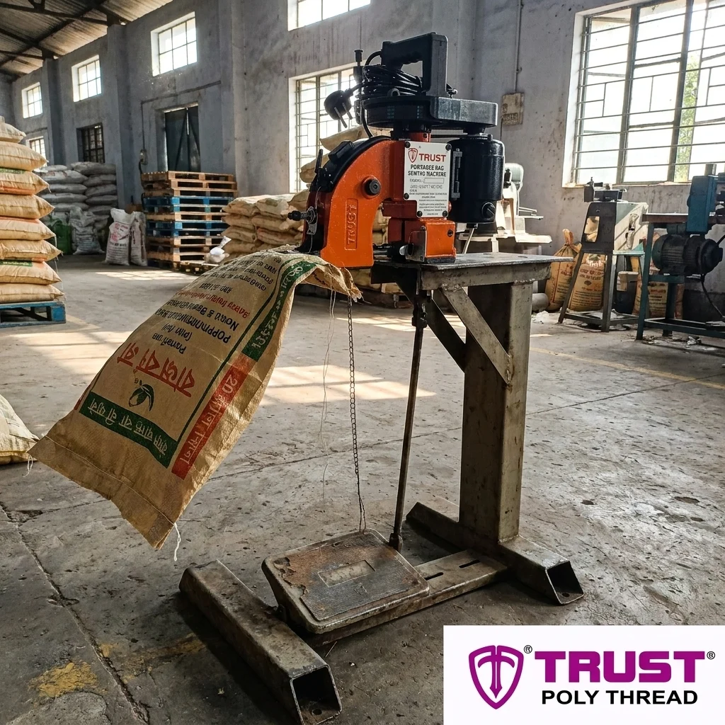 Portable Bag Mouth Closing Machine 2 Pedestal bag closing machine at a packing station