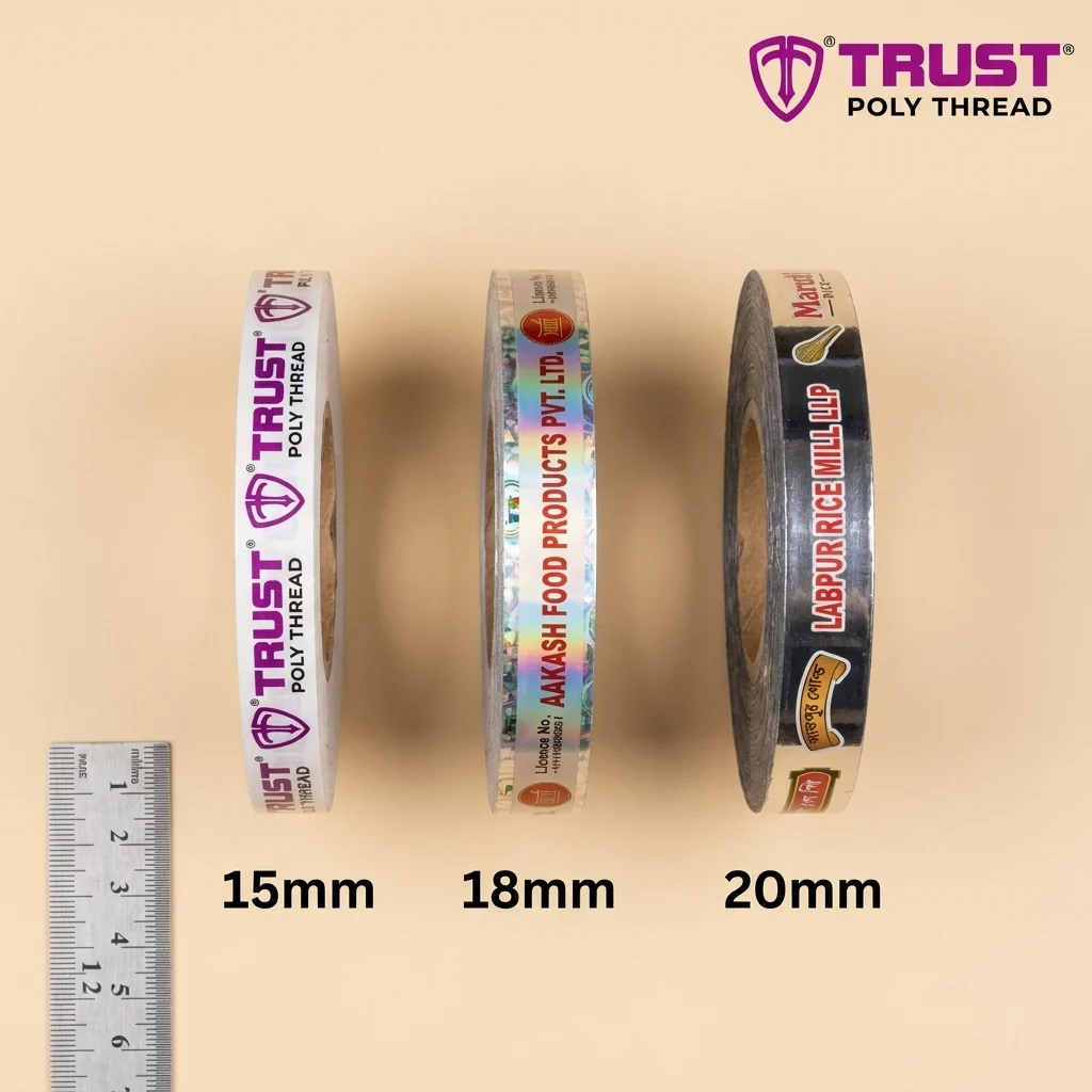 Rice Bag Sealing Tapes 2 15mm, 18mm and 20mm rice bag sealing tape widths compared