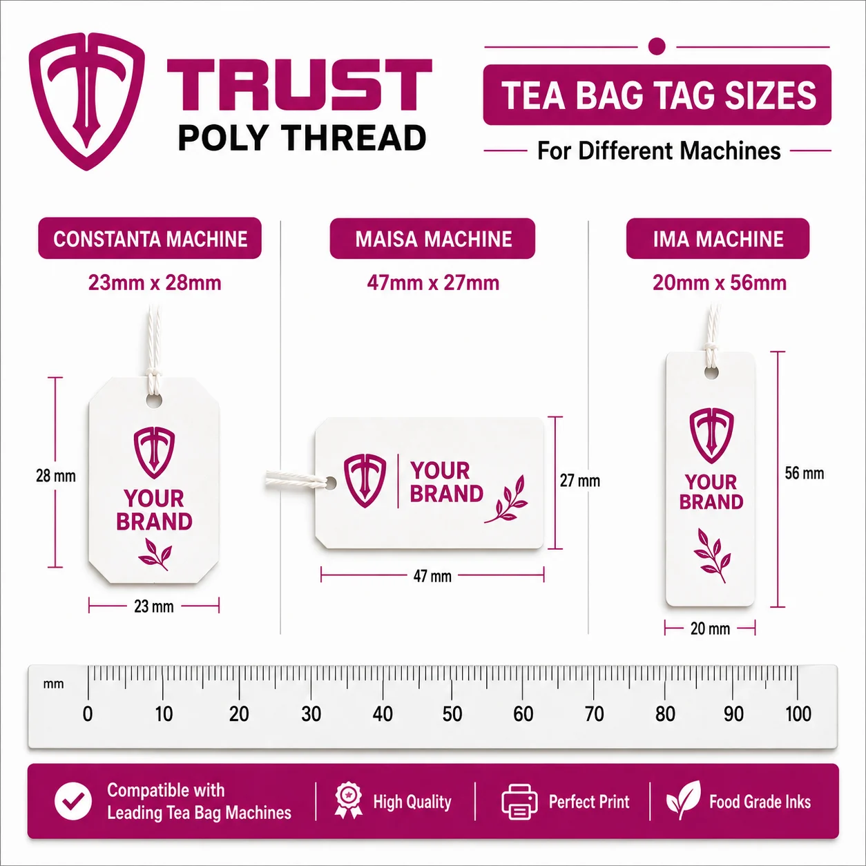 Tea Bag Tags 2 Tea bag tag sizes vary by Constanta, Maisa and IMA machine model